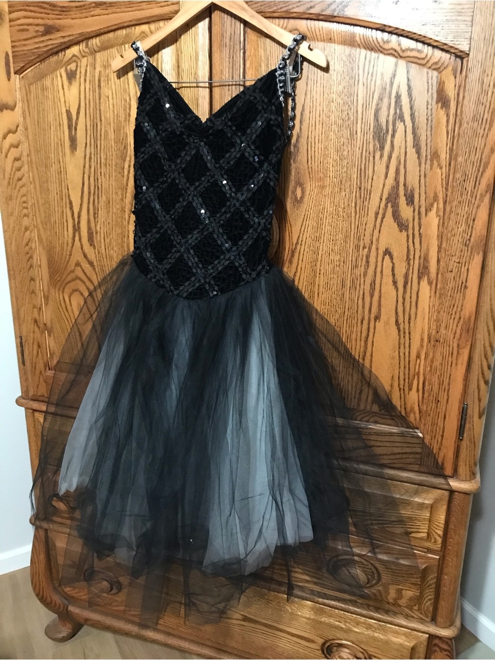 Ice figure skating practice test dress ballet dance velvet black Girls Large